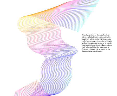 Design elements. Wave of many glittering lines. Abstract glow wavy stripes on white background isolated. Creative line art. Vector illustration EPS 10. Colourful waves with lines created using Blendのイラスト素材