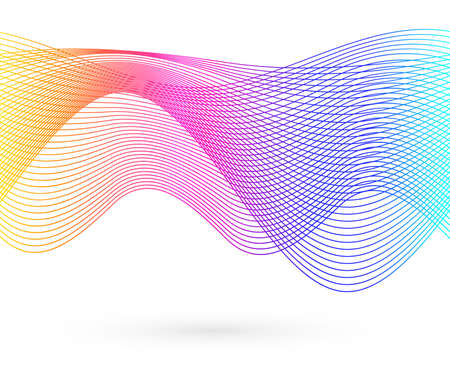 Design elements. Wave of many glittering lines. Abstract glow wavy stripes on white background isolated. Creative line art. Vector illustration EPS 10. Colourful waves with lines created using Blendのイラスト素材