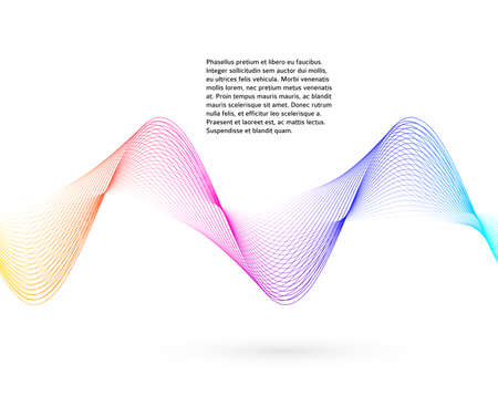 Design elements. Wave of many glittering lines. Abstract glow wavy stripes on white background isolated. Creative line art. Vector illustration EPS 10. Colourful waves with lines created using Blendのイラスト素材