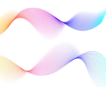 Design elements. Wave of many glittering lines. Abstract glow wavy stripes on white background isolated. Creative line art. Vector illustration EPS 10. Colourful waves with lines created using Blendのイラスト素材