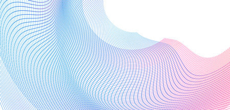 Design elements. Wave of many glittering lines. Abstract glow wavy stripes on white background isolated. Creative line art. Vector illustration EPS 10. Colourful waves with lines created using Blendのイラスト素材
