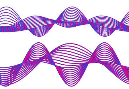 Design elements. Wave of many glittering lines. Abstract glow wavy stripes on white background isolated. Creative line art. Vector illustration EPS 10. Colourful waves with lines created using Blendのイラスト素材