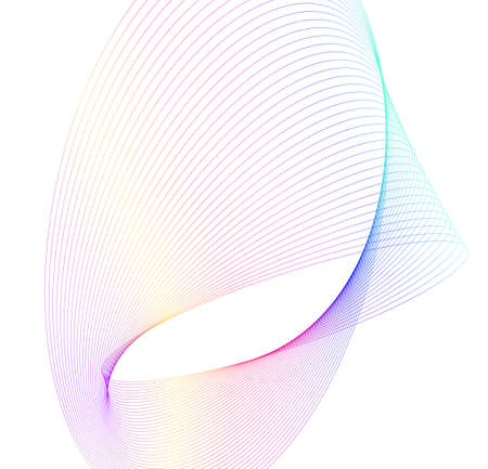Design elements. Wave of many glittering lines. Abstract glow wavy stripes on white background isolated. Creative line art. Vector illustration EPS 10. Colourful waves with lines created using Blendのイラスト素材