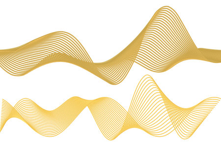 Design elements. Wave of many glittering lines. Abstract glow wavy stripes on white background isolated. Creative line art. Vector illustration EPS 10. Colourful waves with lines created using Blendのイラスト素材
