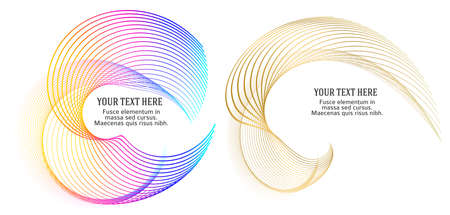 Design elements. Wave of many glittering lines. Abstract glow wavy stripes on white background isolated. Creative line art. Vector illustration EPS 10. Colourful waves with lines created using Blendのイラスト素材