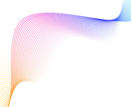 Design elements. Wave of many glittering lines. Abstract glow wavy stripes on white background isolated. Creative line art. Vector illustration EPS 10. Colourful waves with lines created using Blendのイラスト素材
