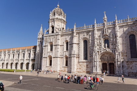 Lisbon, Portugal - May 15: Jer?nimos Monastery in Lisbon on May 15, 2014. Jeronimos - the grandest monument of late Gothic Manueline style Portuguese architecture. Portugal, Europe.のeditorial素材