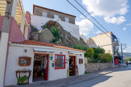POROS, GREECE - September 27, 2014: Marina of Poros, is a Greek island in southern part of Saronic Gulf, surface is 31 sq km / 3,780 inhabitants. It is a popular weekend destination for Athenian travellers.のeditorial素材