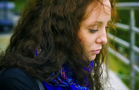 Sadness girl in botanic gardenの写真素材