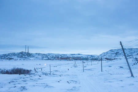 View of the Northern village of Teriberka above the Arctic circle in the far North in the Murmansk region Russiaの写真素材