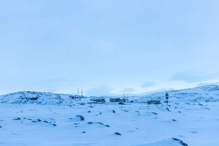 Snow plains on the Barents sea coast village of Teriberkaの写真素材