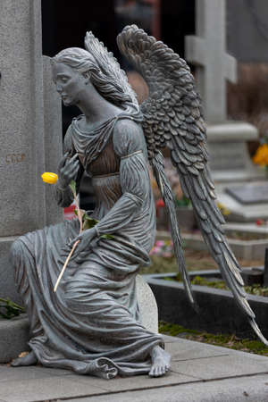 Moscow Russia - april 17 2022: Stone statue of a woman on a grave at the Novodevichy Cemeteryのeditorial素材