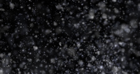 Natural white winter snowfall on a black background 3d rendering Snowstorm magic motion design wallpaperの写真素材