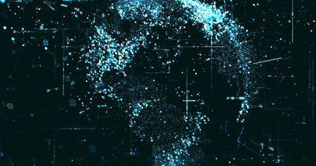 Abstract digital world map on a dark background. 3D Rendering