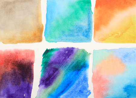 Abstract design colorful watercolor stains picture painting illustration background Colorful aquarelle wash drawing design wallpaper hand painted watercolor brush strokes paintedの写真素材