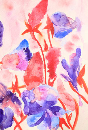 Abstract design colorful watercolor stains picture painting illustration background Colorful aquarelle wash drawing design wallpaper hand painted watercolor brush strokes paintedの写真素材