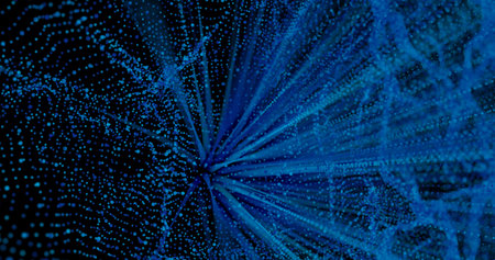 3d rendering of abstract blue particles moving in space. Futuristic background with depth of field...