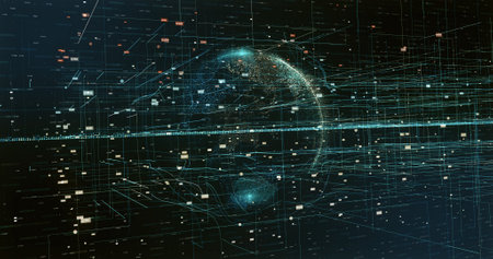 Digital space world 3d data earth background 3d rendering. Cyberspace global data design wallpaper 3d illustrationの写真素材