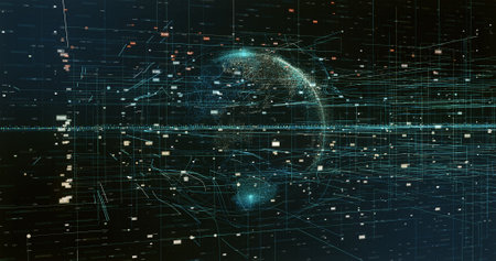 Digital space world 3d data earth background 3d rendering. Cyberspace global data design wallpaper 3d illustrationの写真素材