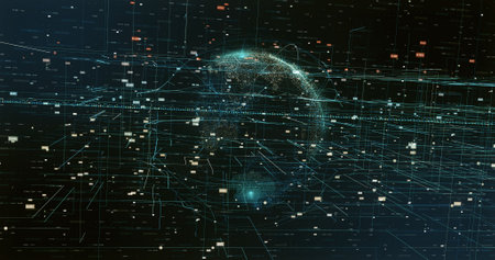 Digital space world 3d data earth background 3d rendering. Cyberspace global data design wallpaper 3d illustrationの写真素材