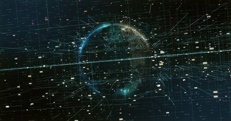 Digital space world 3d data earth background 3d rendering. Cyberspace global data design wallpaper 3d illustrationの写真素材