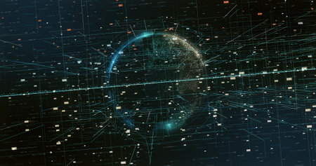 Digital space world 3d data earth background 3d rendering. Cyberspace global data design wallpaper 3d illustrationの写真素材