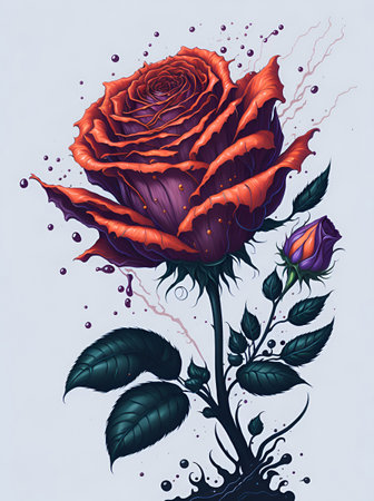 Rose flower color splash style. AI generated illustrationの素材