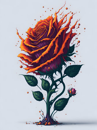 Rose flower color splash style. AI generated illustrationの素材