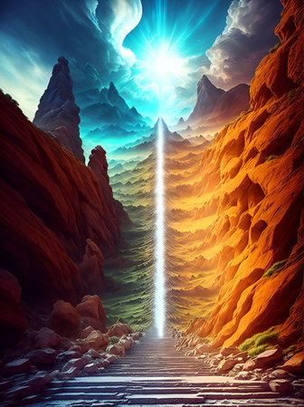 Stairs to the paradise. AI generated illustrationの素材