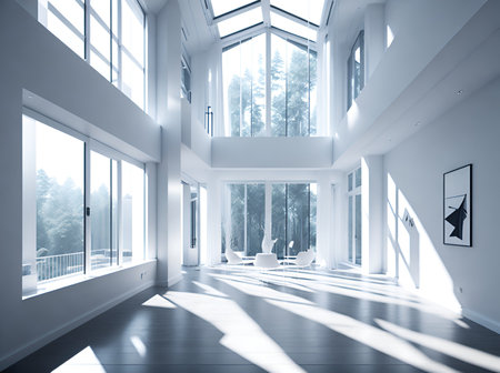 Modern white room design. AI generated illustrationの素材