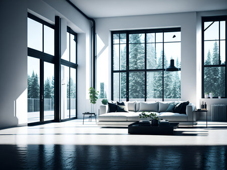 Modern white room design. AI generated illustrationの素材