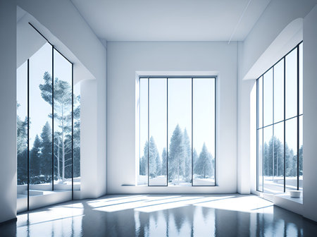 Modern white room design. AI generated illustrationの素材