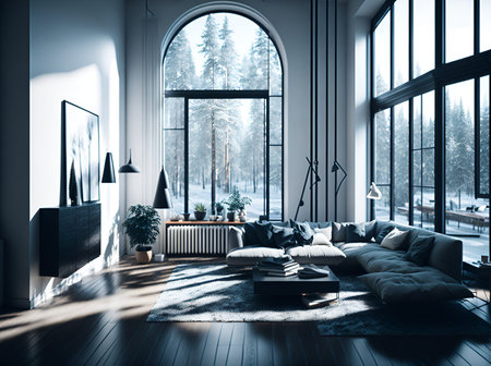 Modern white room design. AI generated illustrationの素材