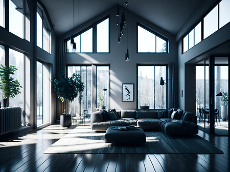 Modern white room design. AI generated illustrationの素材