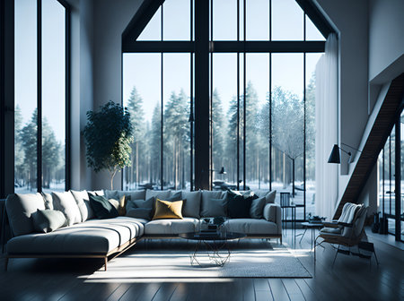 Modern white room design. AI generated illustrationの素材
