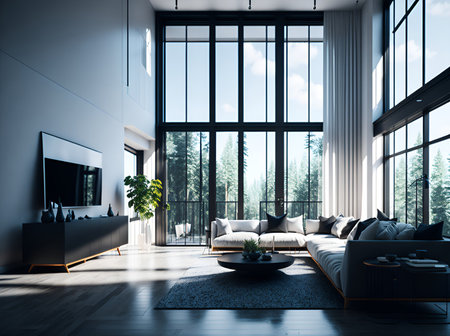 Modern white room design. AI generated illustrationの素材