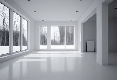 Modern white room design. AI generated illustrationの素材