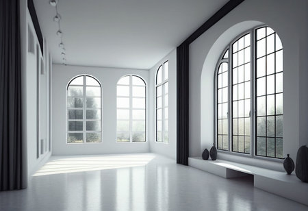 Modern white room design. AI generated illustrationの素材