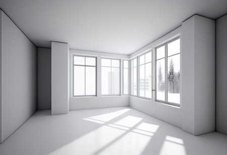 Modern white room design. AI generated illustrationの素材
