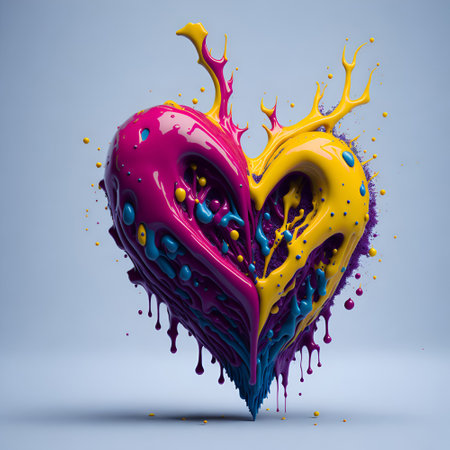 Color splash heart concept. AI generated illustrationの素材