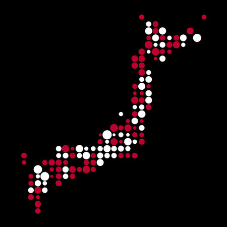 Japan Map Silhouette Pixelated generative pattern illustrationのイラスト素材