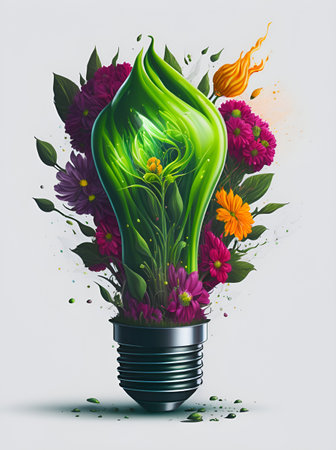Light bulb, green eco energy concept. AI generated illustrationの素材