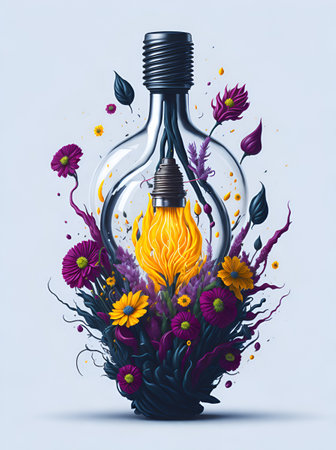 Light bulb, green eco energy concept. AI generated illustrationの素材