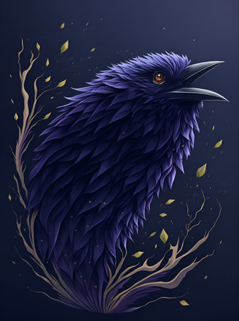 Raven bird with flowers splash.AI generated illustrationの素材