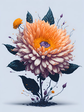 Chrysanthemum flower cartoon. AI generated illustrationの素材