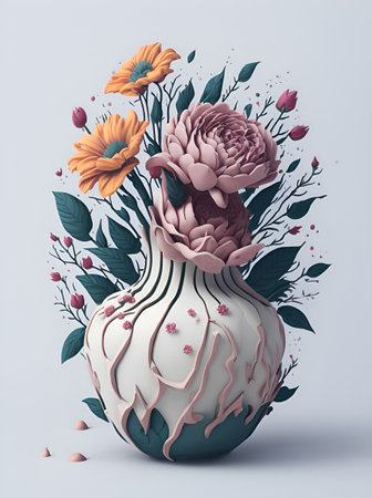 Flowers in vase. AI generated illustrationの素材