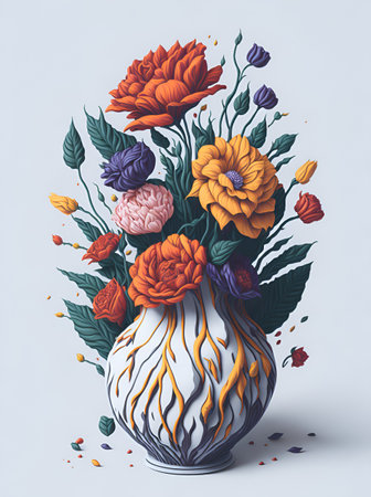 Flowers in vase. AI generated illustrationの素材