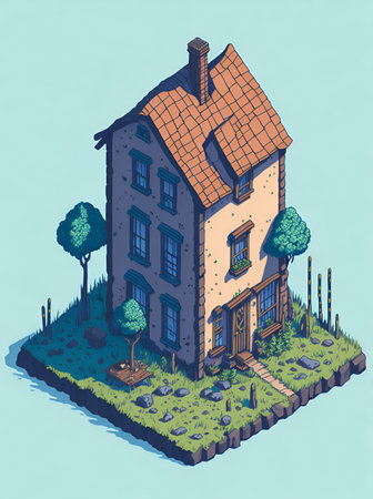 Country side isometric house. AI generated illustrationの素材