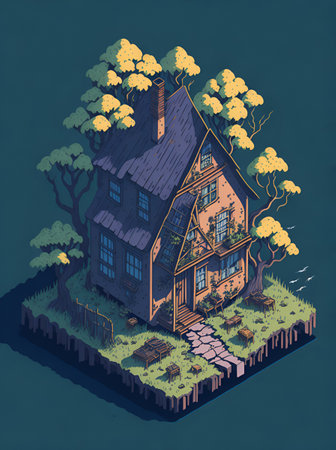 Country side isometric house. AI generated illustrationの素材
