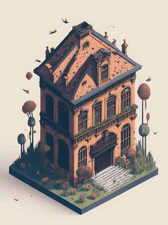 Isometric Bank Building. AI generated illustrationの素材